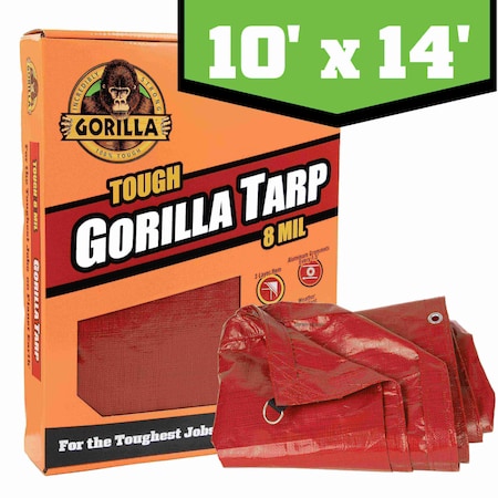 Gorilla Tarp Tarp, 10 ft x 14 ft, 8 mil, Red, PE, Weather Resistant with UV Coating 97033